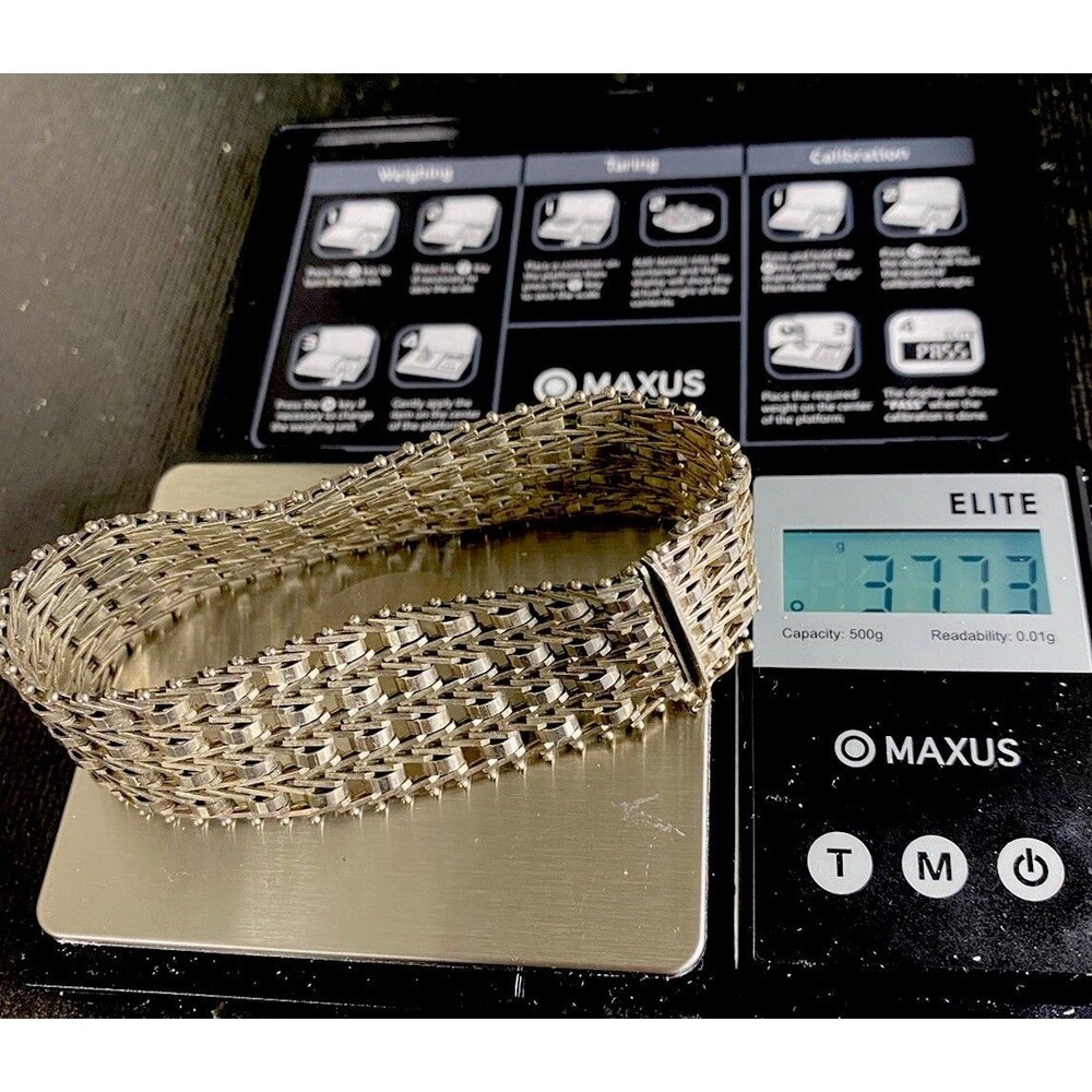 VTG 37.73 Grams MILOR Modernist Riccio .925 Sterling Silver 7 .5” Wide Bracelet